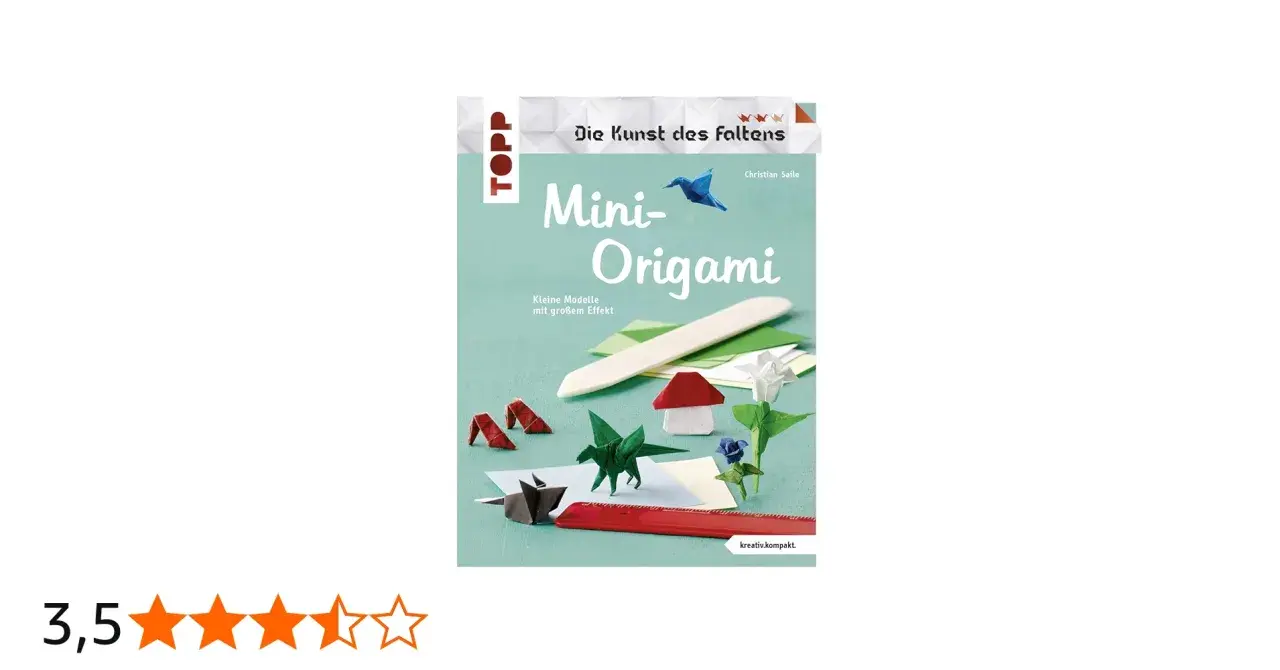 Kleine, kunstvolle Mini-Origami-Figuren wie ein Drache, Pilz und Blumen, die zum Falten einladen.