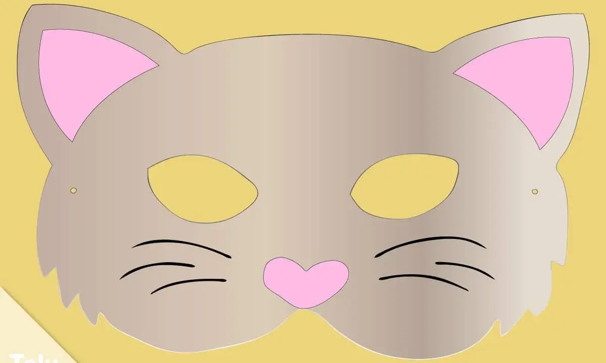Eine niedliche **katze vorlage** für eine Maske mit rosa Ohren und Schnurrhaaren.