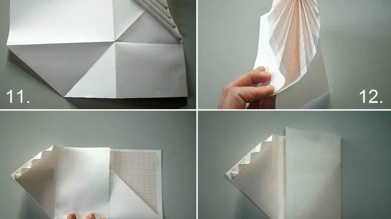 Schritt-für-Schritt-Anleitung zum Briefumschlag falten. Papier wird gefaltet, um eine Tasche zu formen.