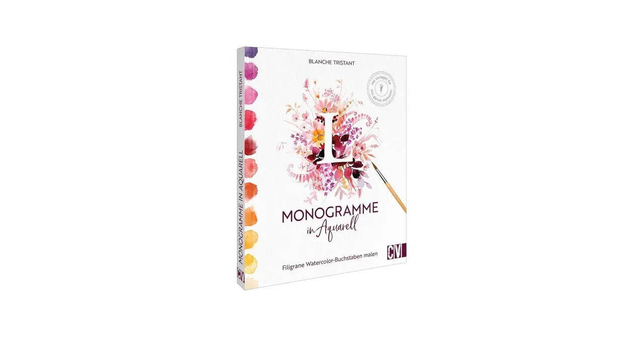 Buchstaben malen mit Aquarellfarben. Ein Buch zeigt, wie man filigrane Monogramme gestaltet, fast wie Geld falten, nur mit Farben.