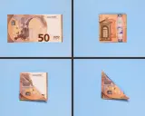 Schritt-für-Schritt-Anleitung, wie man aus 50-Euro-Scheinen eine Origami-Figur faltet.