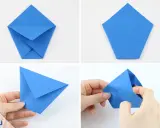 Schritt-für-Schritt-Anleitung: eine blaue Papier-Tasse basteln. Origami-Falttechnik für eine kleine Schale.