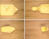 Schritt-für-Schritt-Anleitung für Origami: Ein gelbes Papier wird gefaltet, um eine kleine Schachtel zu formen.