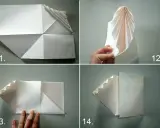 Schritt-für-Schritt-Anleitung zum Briefumschlag falten. Papier wird gefaltet, um eine Tasche zu formen.