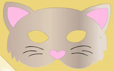 Eine süße Katzenmaske zum Basteln, mit rosa Ohren und Schnurrhaaren. Perfekt für kleine Tiger!