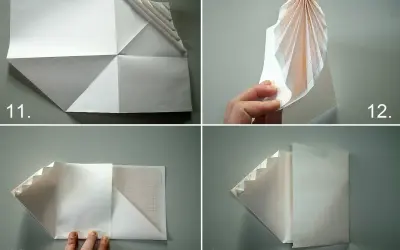 Schritt-für-Schritt-Anleitung zum Briefumschlag falten. Papier wird gefaltet, um eine Tasche zu formen.