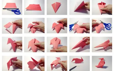 Schritt-für-Schritt-Anleitung zum Falten eines niedlichen Papagei-Origami.