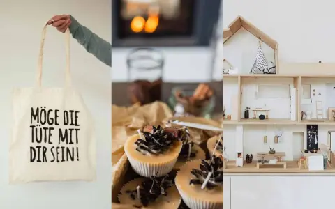Last-minute Weihnachtsgeschenke selber machen: Stofftasche mit Spruch, duftende Kerzen und ein Puppenhaus.