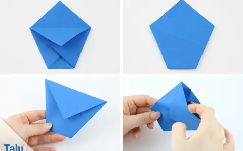 Schritt-für-Schritt-Anleitung: eine blaue Papier-Tasse basteln. Origami-Falttechnik für eine kleine Schale.