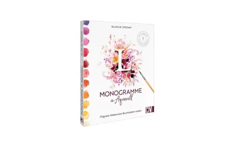 Buchstaben malen mit Aquarellfarben. Ein Buch zeigt, wie man filigrane Monogramme gestaltet, fast wie Geld falten, nur mit Farben.