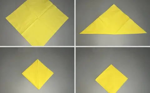 Schritt-für-Schritt-Anleitung zum Servietten falten Lilie. Gelbe Serviette wird zu einer eleganten Form gefaltet.