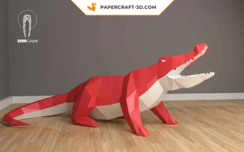 Roter Papier-Krokodil-Bausatz, bereit zum **Schnappi falten**. Ein cooles Deko-Objekt für dein Zuhause.