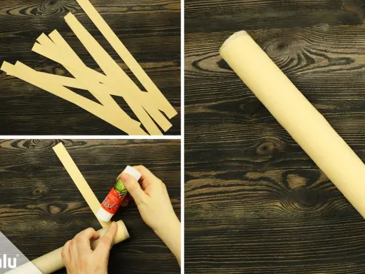 Streifen für palme basteln vorbereiten, kleben und aufrollen.