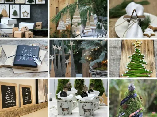 Kreative bastelideen weihnachten kostenlos: Adventskalender, Baumschmuck aus Jute, Holz-Tannenbäume, Lichterketten, Geschenktassen & Moos-Tannenbaum.