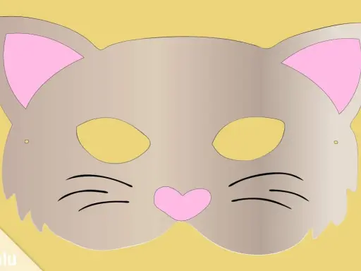 Eine süße Katzenmaske zum Basteln, mit rosa Ohren und Schnurrhaaren. Perfekt für kleine Tiger!