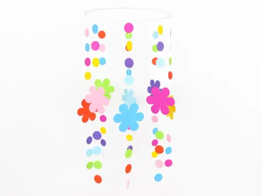 Buntes Mobile aus Papierblumen und Kreisen, eine tolle mobile basteln anleitung für Kinder.