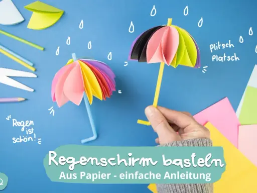 Bunte Papier-Regenschirme basteln: Einfache Anleitung für kleine Kunstwerke. Perfekt für Regentage!
