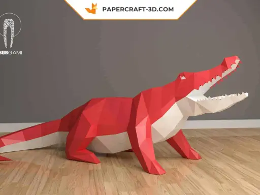 Roter Papier-Krokodil-Bausatz, bereit zum **Schnappi falten**. Ein cooles Deko-Objekt für dein Zuhause.