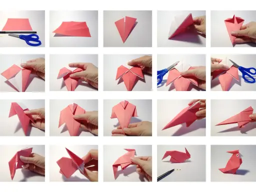 Schritt-für-Schritt-Anleitung zum Falten eines niedlichen Papagei-Origami.