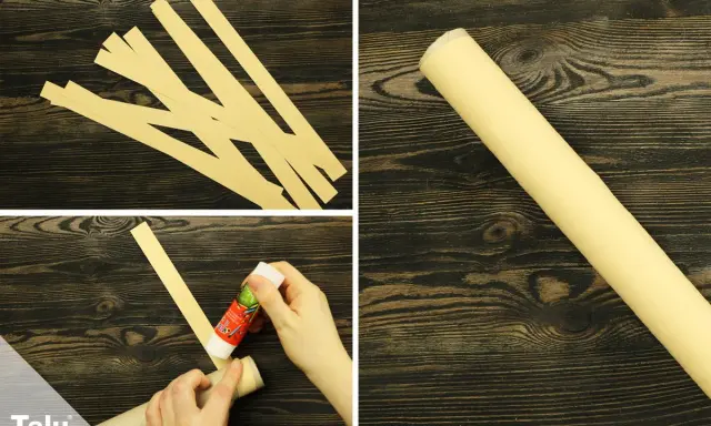 Streifen für palme basteln vorbereiten, kleben und aufrollen.