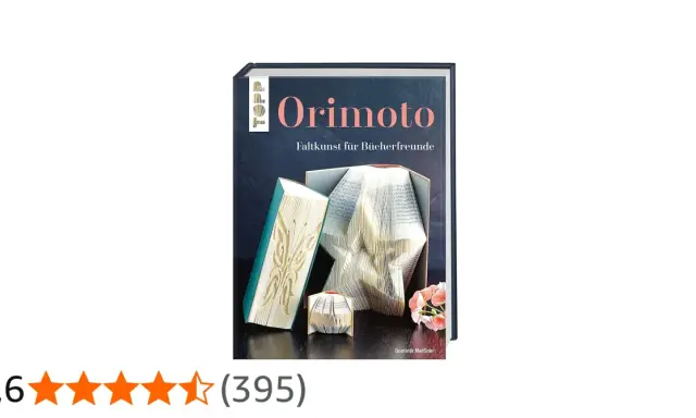 Buchcover "Orimoto" zeigt Faltkunst für Bücherfreunde. Eine Anleitung, wie man aus Büchern Sterne und Schmetterlinge faltet.