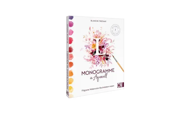 Buchstaben malen mit Aquarellfarben. Ein Buch zeigt, wie man filigrane Monogramme gestaltet, fast wie Geld falten, nur mit Farben.