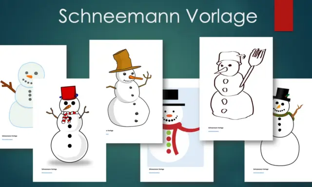Mehrere einfache Schneemann Vorlagen zum Ausmalen, von lustig bis klassisch.