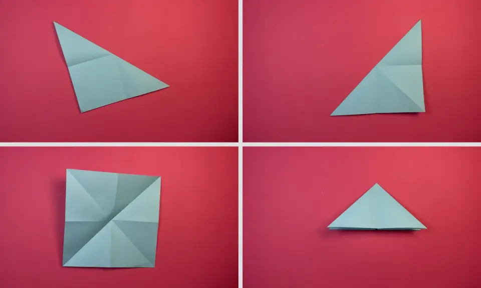 Schritt-für-Schritt-Anleitung zum Falten einer origami lilie. Papier wird gefaltet, um die Form einer Lilie zu erzeugen.