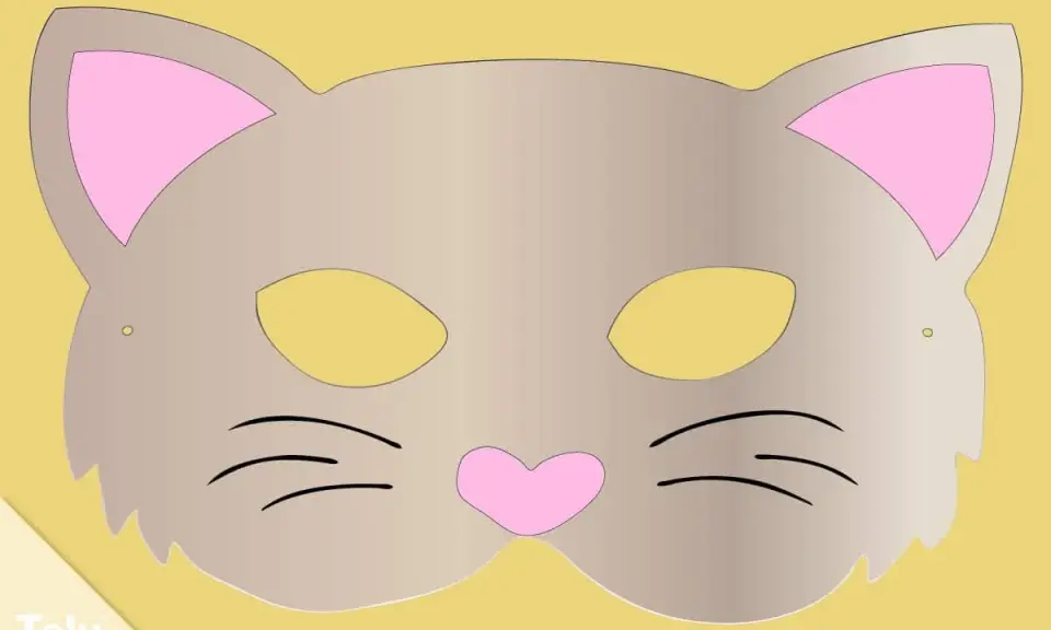 Eine süße Katzenmaske zum Basteln, mit rosa Ohren und Schnurrhaaren. Perfekt für kleine Tiger!