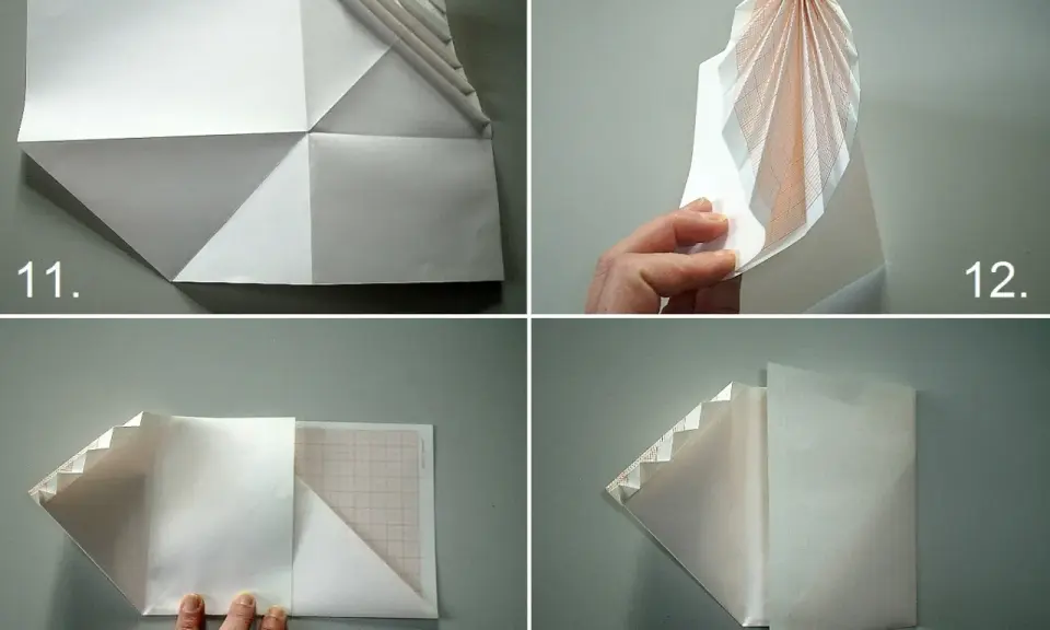 Schritt-für-Schritt-Anleitung zum Briefumschlag falten. Papier wird gefaltet, um eine Tasche zu formen.