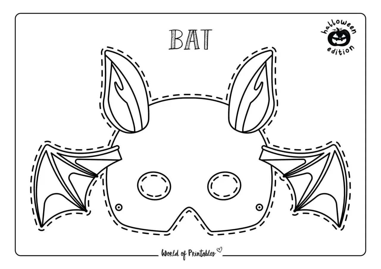Fledermaus-Maske zum Ausschneiden. Perfekt für Halloween-Masken basteln Vorlagen ausdrucken.