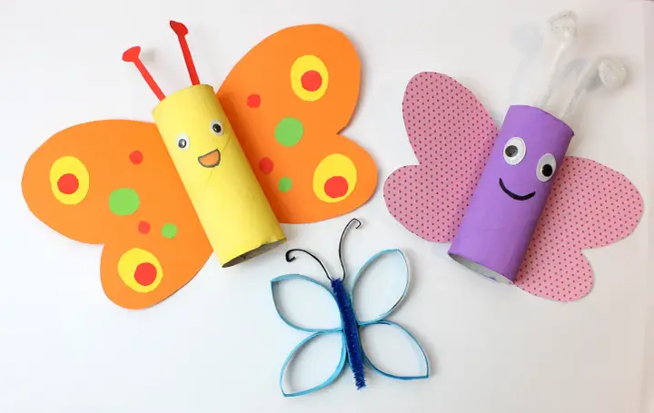 Bunte Papierrollen-Schmetterlinge, ein tolles Bastelprojekt für Kinder.