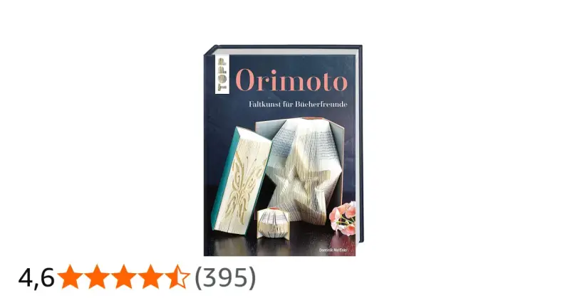 Buchcover "Orimoto" zeigt Faltkunst für Bücherfreunde. Eine Anleitung, wie man aus Büchern Sterne und Schmetterlinge faltet.